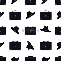 黑色系列的手提箱和帽子，无缝图
