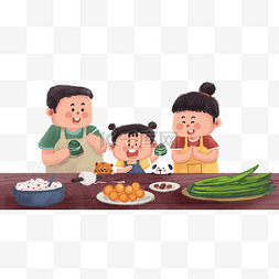之一图片_端午节之一家人做粽子