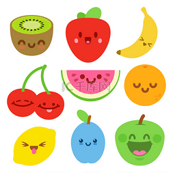 搞笑平卡通快乐美味水果图标上白