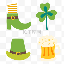 绿帽子免抠图图片_圣帕特里克节鞋子三叶草绿帽啤酒