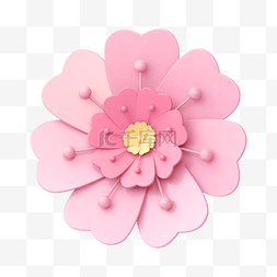 立体剪纸图片_粉色C4D立体唯美植物花朵