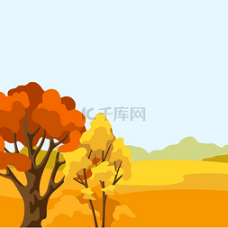 与风景和风格化树的秋天背景。