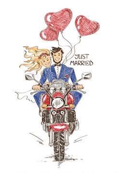 新婚夫妇卡通图片_新婚夫妇骑一辆摩托车