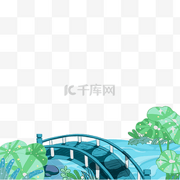 中国风古风河流荷叶池塘桥
