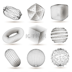 数字几何形状集数字绘制的几何形