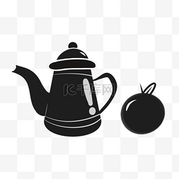 水壶和苹果黑白卡通剪影