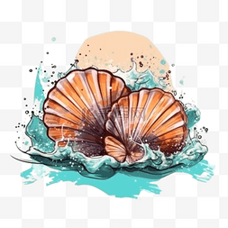 卡通手绘水产海鲜扇贝