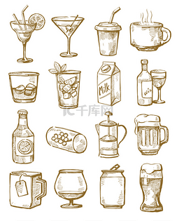 红酒葡萄酒手绘图片_手工绘制的饮料