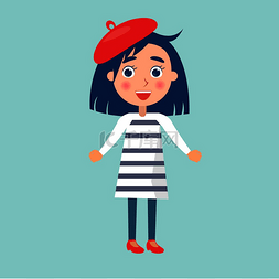 小女孩的一天图片_戴着红帽和条纹裙子的快乐小女孩