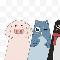 小猪猫头鹰和企鹅可爱卡通动物