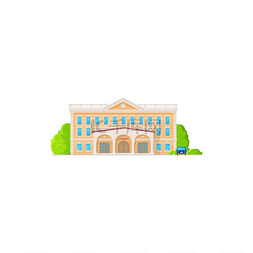 图书馆建筑的外部标志平面卡通矢