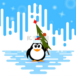 活泼小企鹅图片_圣诞老人帽子上一只可爱的小企鹅