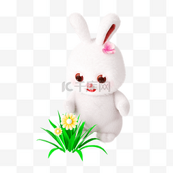 可爱兔子png图片_3D立体毛绒风可爱兔子形象