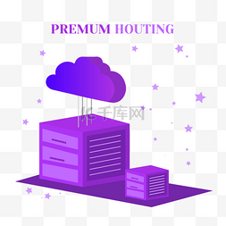 紫色系云端和服务器存储互联网云