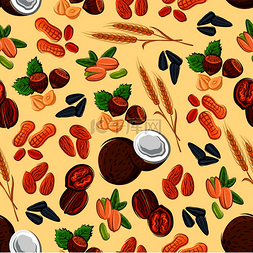 核桃背景图片_坚果和种子无缝图案与杏仁、榛子