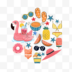 夏季西瓜菠萝太阳帽装饰平铺