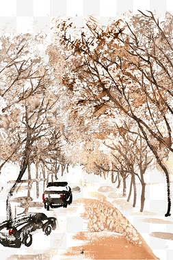 png雪景树木图片_雪后的街道