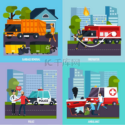 形插图图片_紧急服务图标集四方形应急服务图