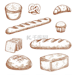 美味的新鲜出炉的面包、糕点和小