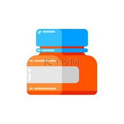 罐头包装图片_扁平样式的药丸罐头图标隔离在白