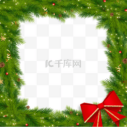 礼物表框图片_茂密绿色枝叶红色蝴蝶结圣诞冬青