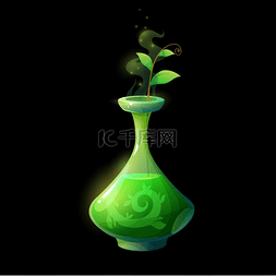 魔法水晶瓶图片_带有绿芽的药水瓶、带有魔法长生