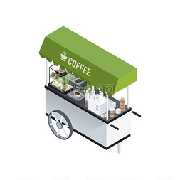 甜甜圈矢量素材图片_咖啡车等距构图移动咖啡亭构图咖