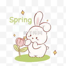 春天看花的粉色兔子