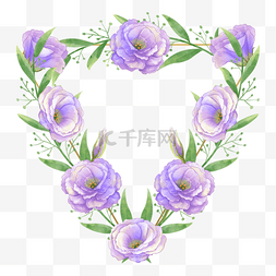 紫色浪漫婚礼图片_水彩紫色花卉洋桔梗婚礼三角形边
