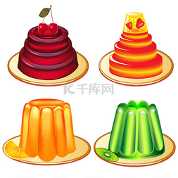 果冻卡通图片_一套的果冻在印版上的甜点