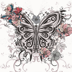 蝴蝶在旋流手绘涂鸦风格和流图