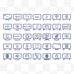 矢量高清电视图片_智能电视图标集，平面设计，矢量