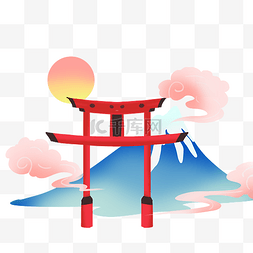 日本富士山太阳图片_日系神社建筑