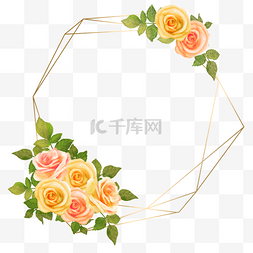 水彩婚礼黄玫瑰花线边框