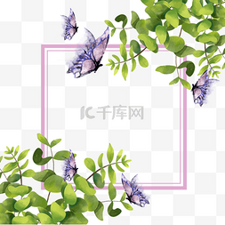 紫色花卉边框纹理图片_紫色水彩纹理植物蝴蝶边框