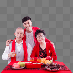 新年中国红图片_过年人像合影一家人喜庆