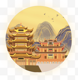中国古建筑图片_中国风古建筑远山月亮中秋节