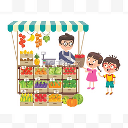 有各种水果和蔬菜的绿色杂货店