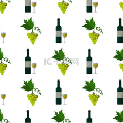 玻璃瓶中的白葡萄酒，绿葡萄束矢