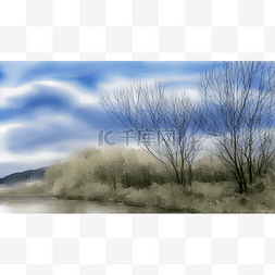 平静的湖水图片_冬季的江岸