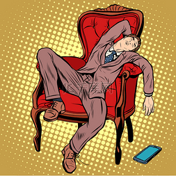 办公室背景卡通图片_休息，睡在椅子上的商人