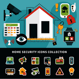 沟通系统图片_家庭安全图标集合与监控系统、气