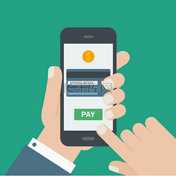 电子商务与购物图片_移动支付信用卡手握电话平