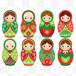 矢量俄罗斯传统娃套。俄罗斯嵌套
