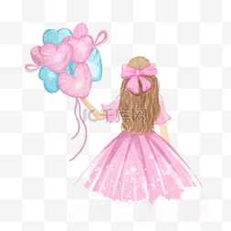 粉红色气球气球图片_拿着气球带蝴蝶结的小女孩