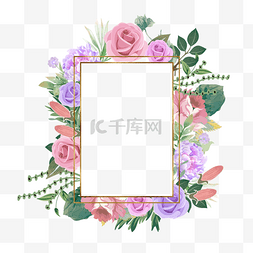 婚礼金框水彩花卉植物花朵框架