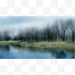 风景冬季图片_静静的河岸