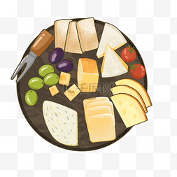 奶酪食物合集放在圆形的托盘上