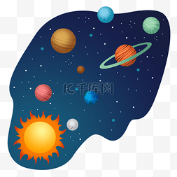 天空飞的图片_太阳系九大行星平面插画风格蓝色