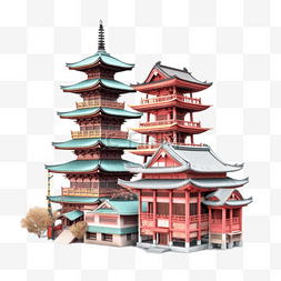 日式建筑类名片图片_3D建筑日式古楼免扣元素